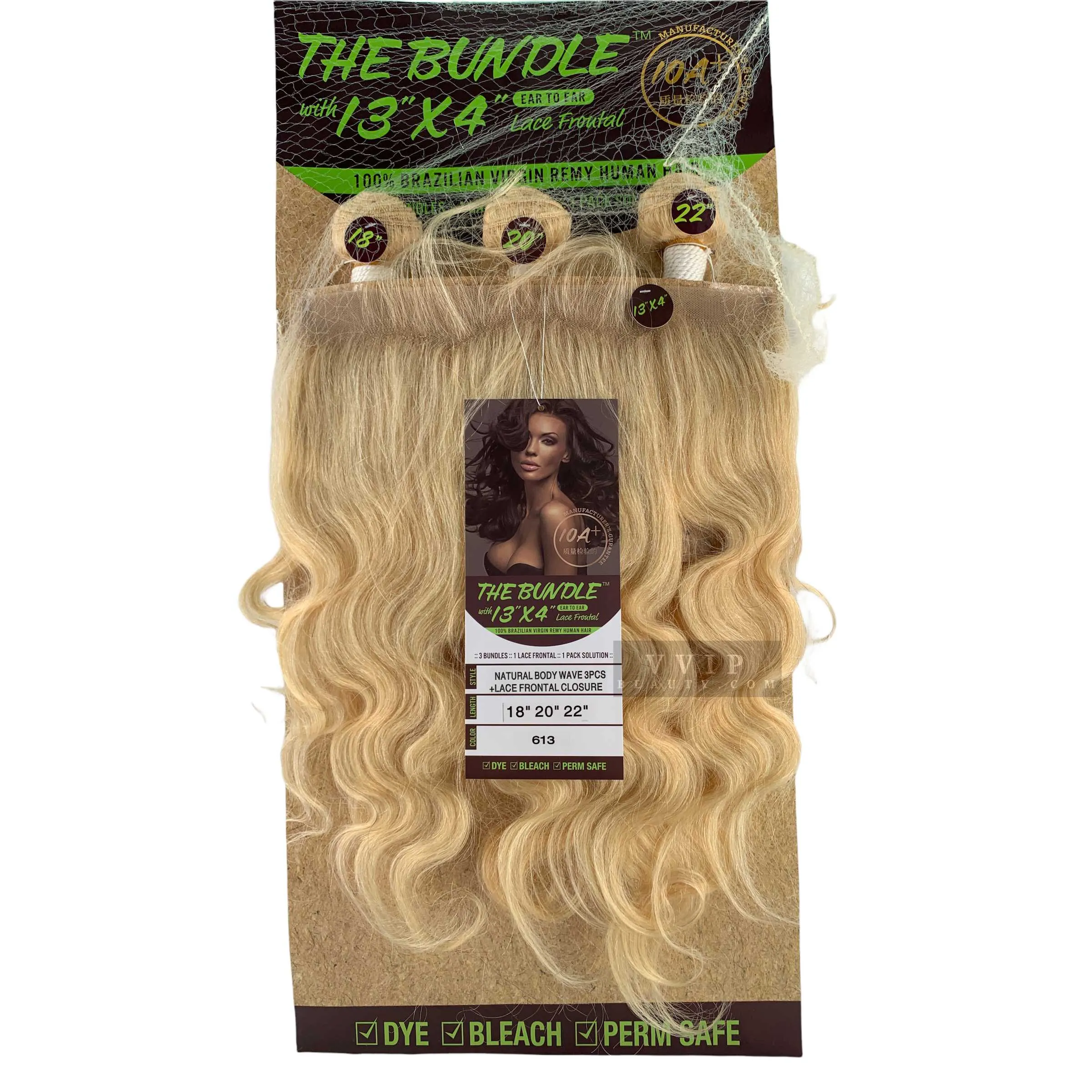100% Brazilian Virgin Remy Human Natural Body Wave 3PCS 13"X4" Frontal Lace Closure-613