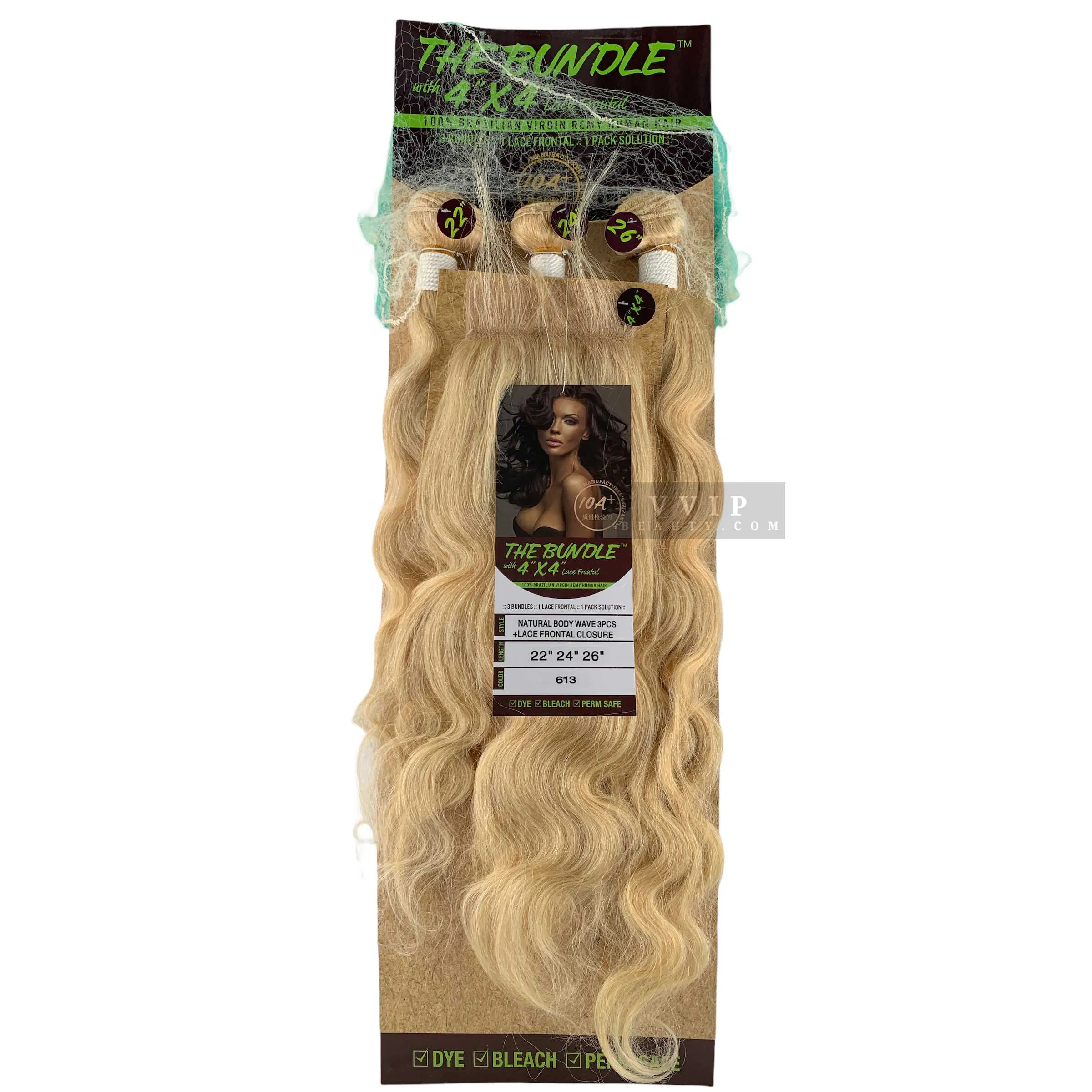 100% Brazilian Virgin Remy Human Natural Body Wave  3PCS 4"X4" Frontal Lace Closure-613
