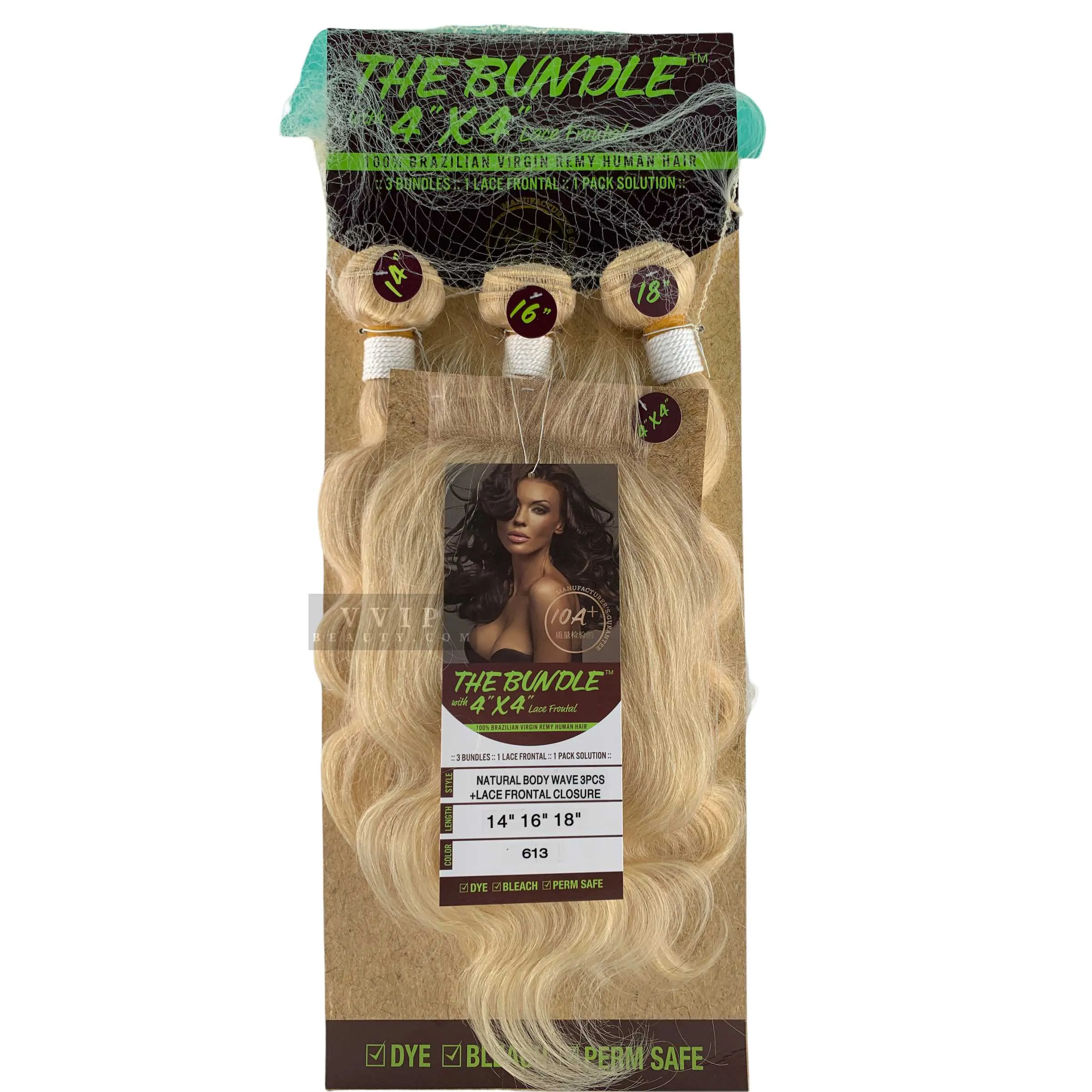 100% Brazilian Virgin Remy Human Natural Body Wave  3PCS 4"X4" Frontal Lace Closure-613