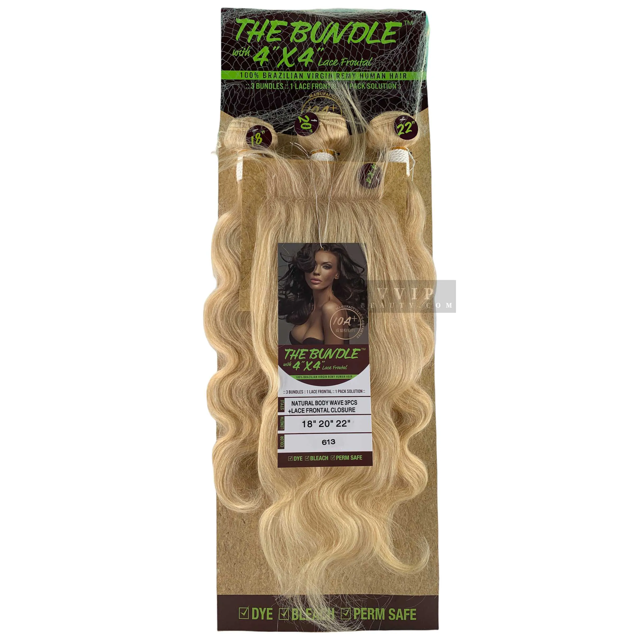 100% Brazilian Virgin Remy Human Natural Body Wave  3PCS 4"X4" Frontal Lace Closure-613