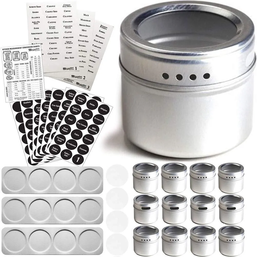 12 Magnetic Spice Tins 113 Clear & 126 Chalkboard Stickers