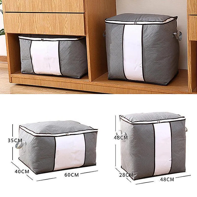 1/4X Bamboo Charcoal Clothes & Quilt Storage Bag with Zipper Box