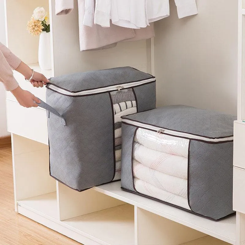 1/4X Bamboo Charcoal Clothes & Quilt Storage Bag with Zipper Box
