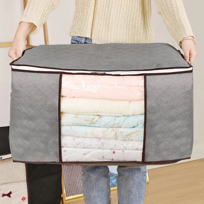 1/4X Bamboo Charcoal Clothes & Quilt Storage Bag with Zipper Box