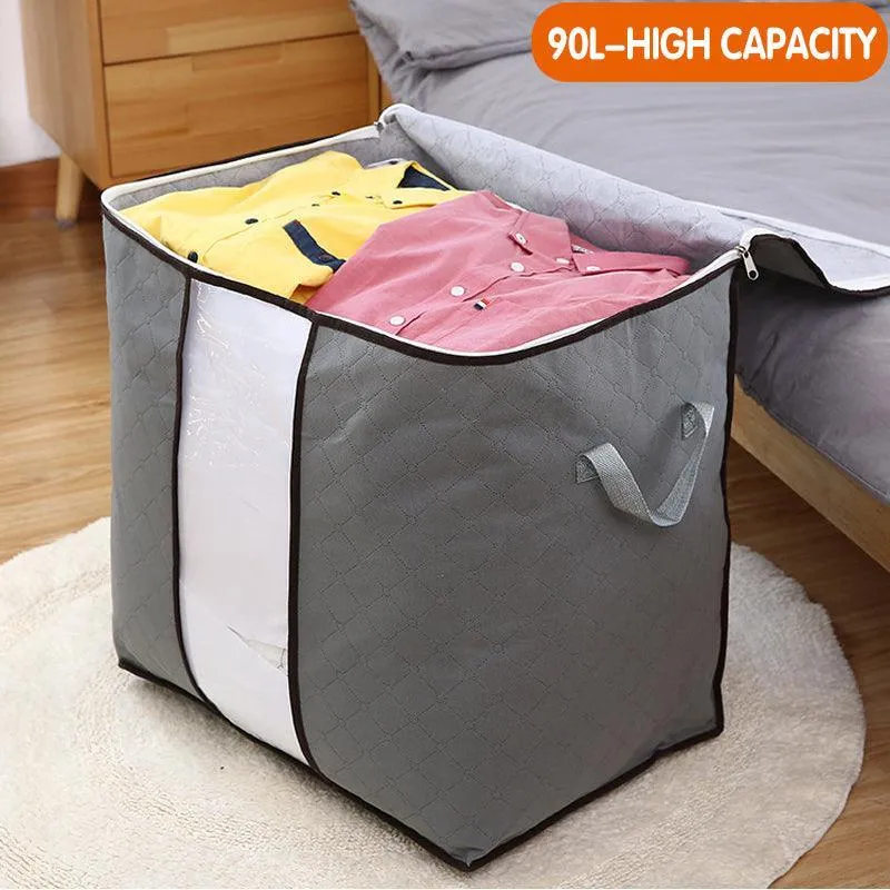 1/4X Bamboo Charcoal Clothes & Quilt Storage Bag with Zipper Box