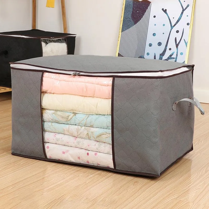 1/4X Bamboo Charcoal Clothes & Quilt Storage Bag with Zipper Box