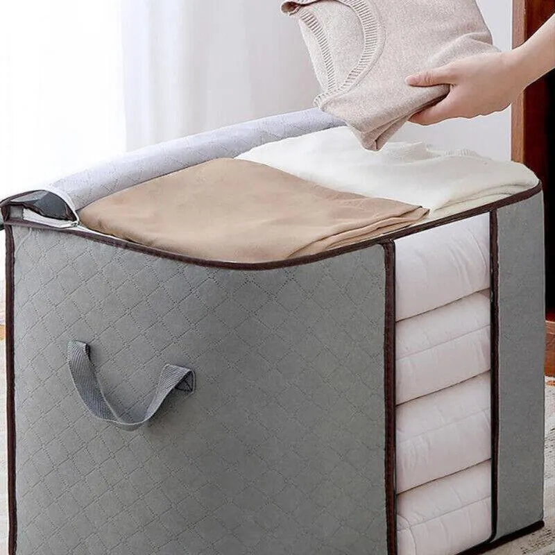 1/4X Bamboo Charcoal Clothes & Quilt Storage Bag with Zipper Box