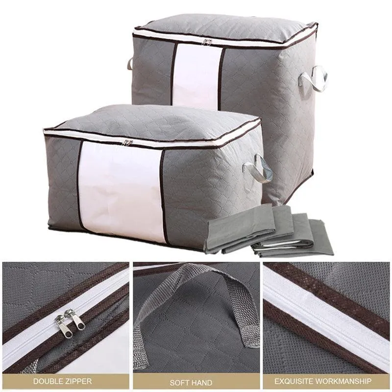 1/4X Bamboo Charcoal Clothes & Quilt Storage Bag with Zipper Box