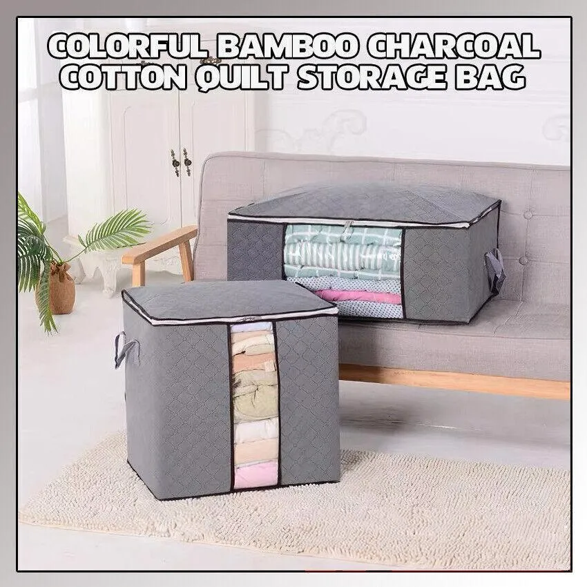 1/4X Bamboo Charcoal Clothes & Quilt Storage Bag with Zipper Box