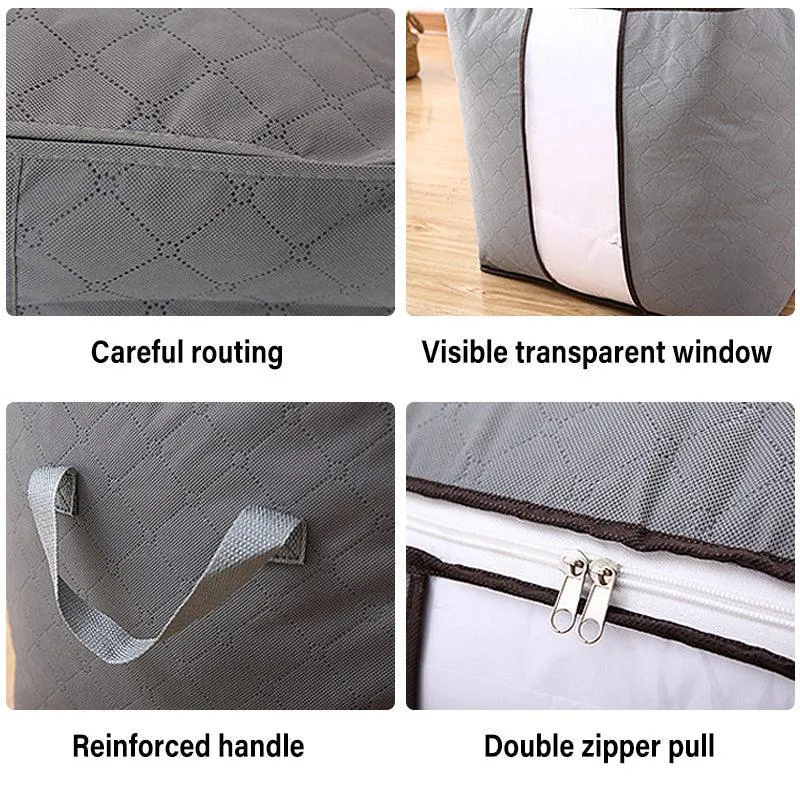 1/4X Bamboo Charcoal Clothes & Quilt Storage Bag with Zipper Box