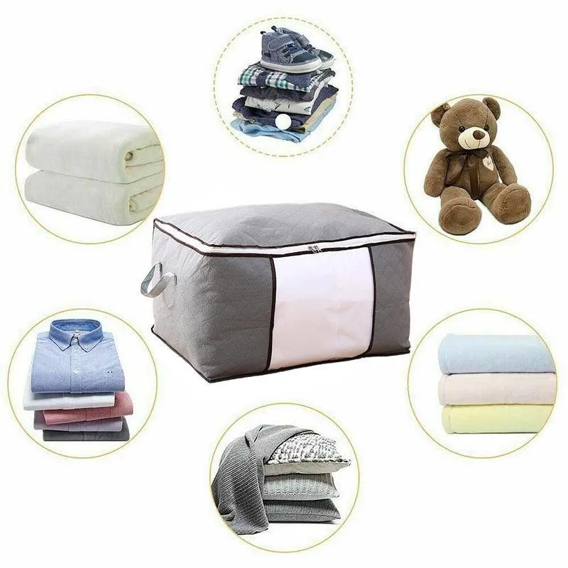 1/4X Bamboo Charcoal Clothes & Quilt Storage Bag with Zipper Box