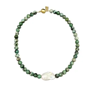 170-TURQ-G | 8MM AFRICAN TURQUOISE BEADS W/ WILD PEARL DROP