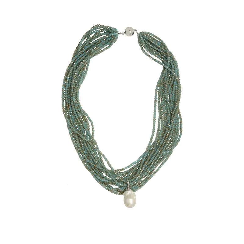 192-06-S | TURQUOISE CRYSTAL NECKLACE w/DETACHABLE WILD PEARL
