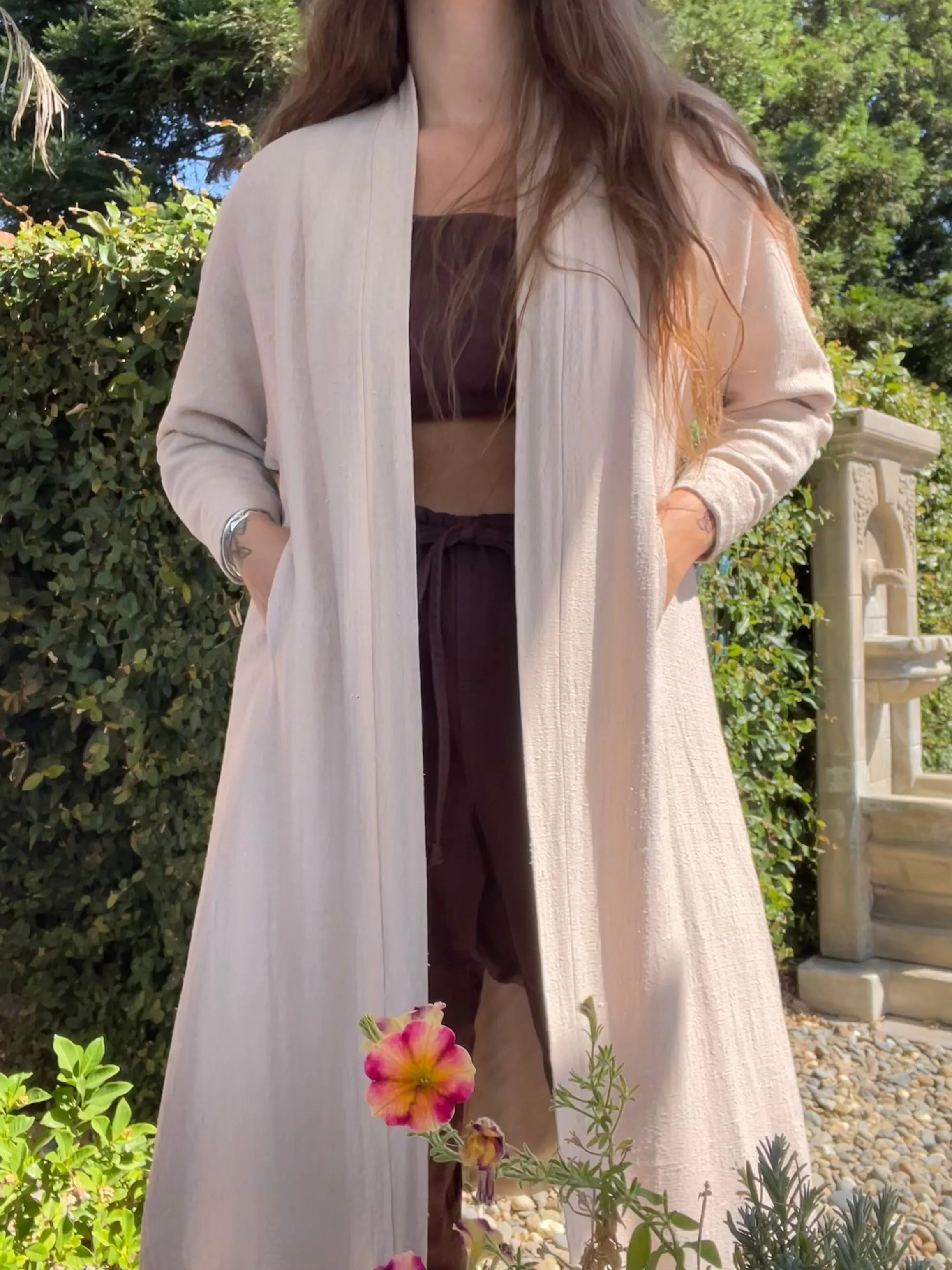 1930s Blush Pink Nubby Linen Transitional Duster