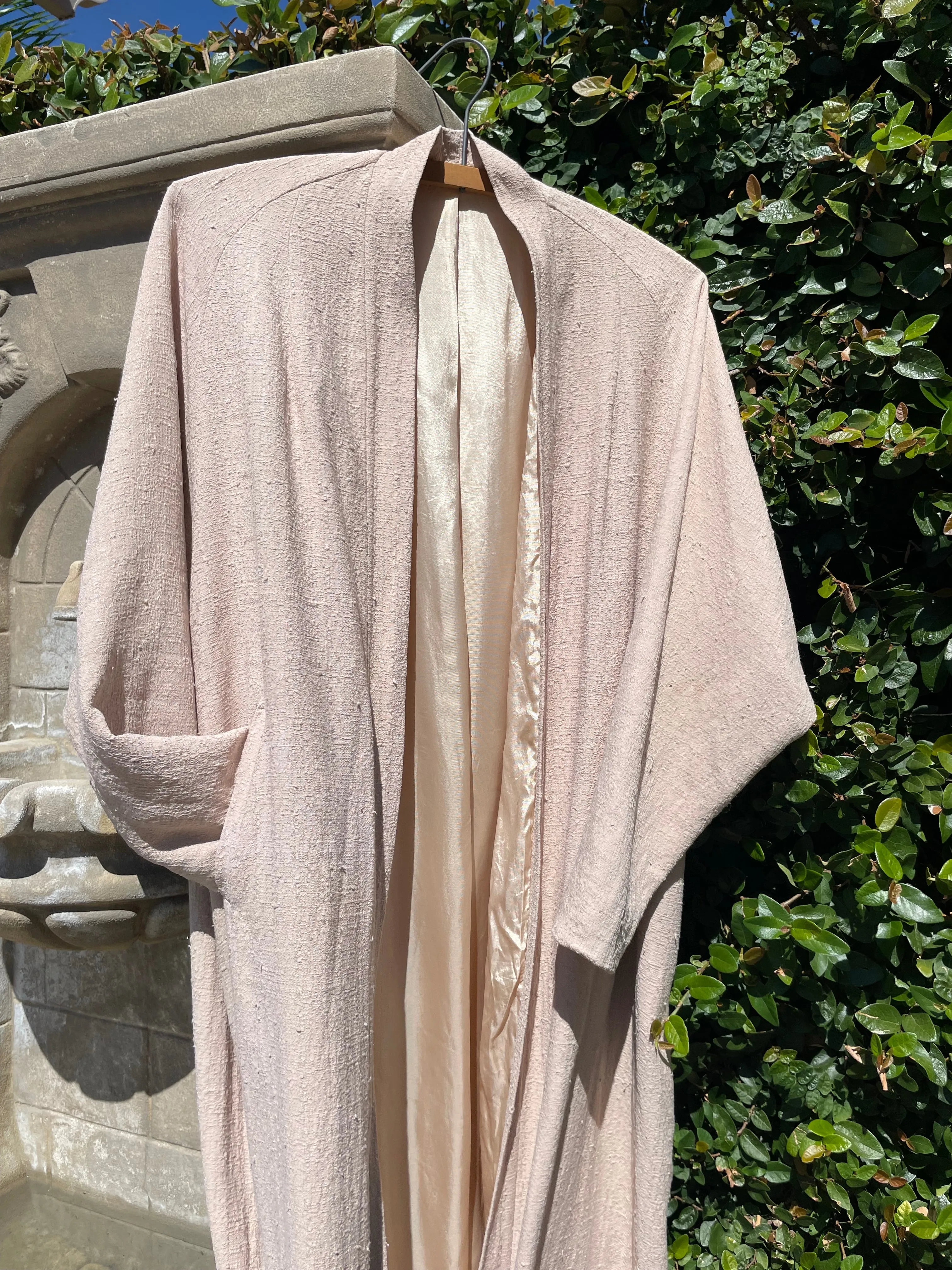 1930s Blush Pink Nubby Linen Transitional Duster