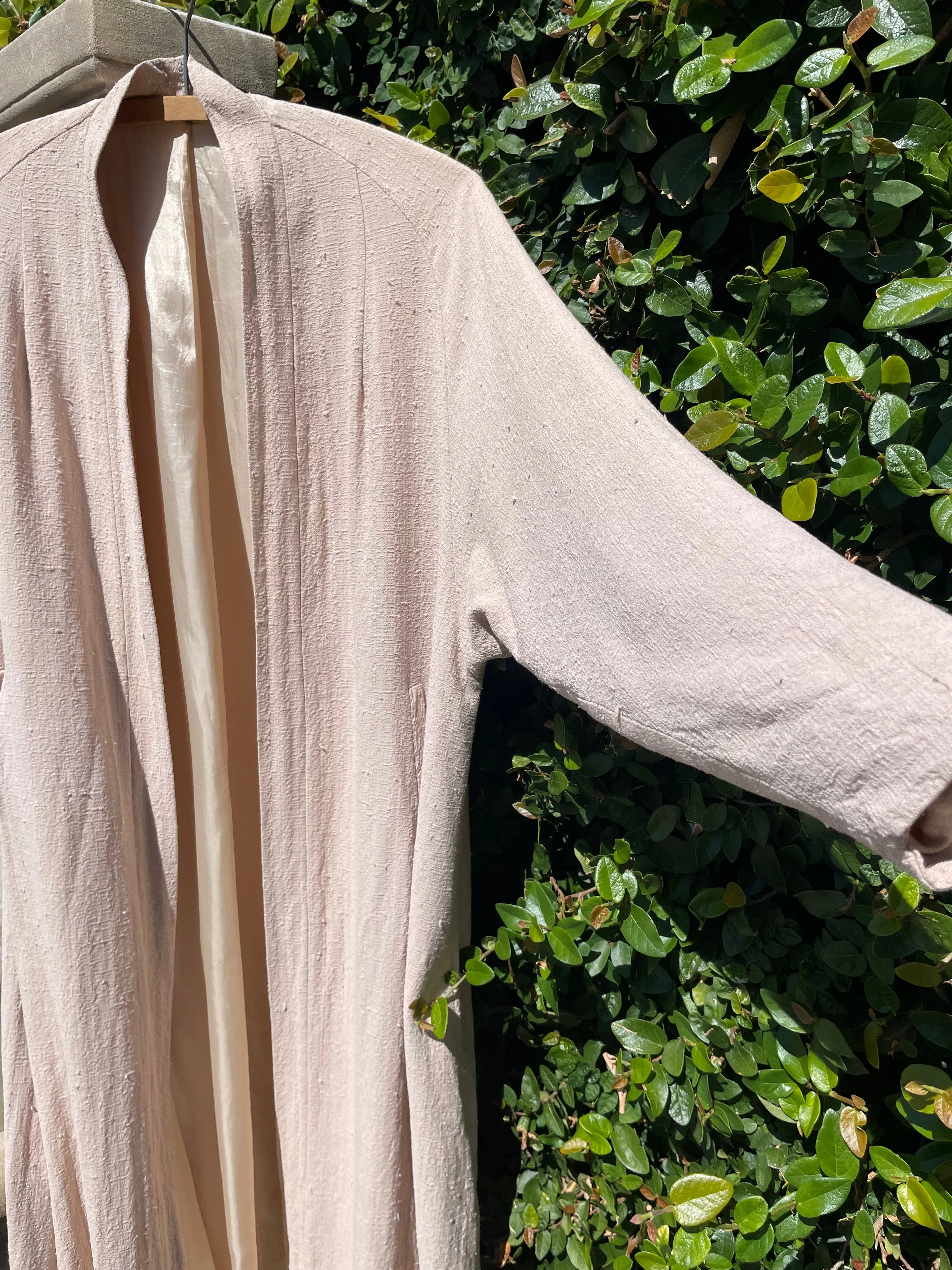 1930s Blush Pink Nubby Linen Transitional Duster