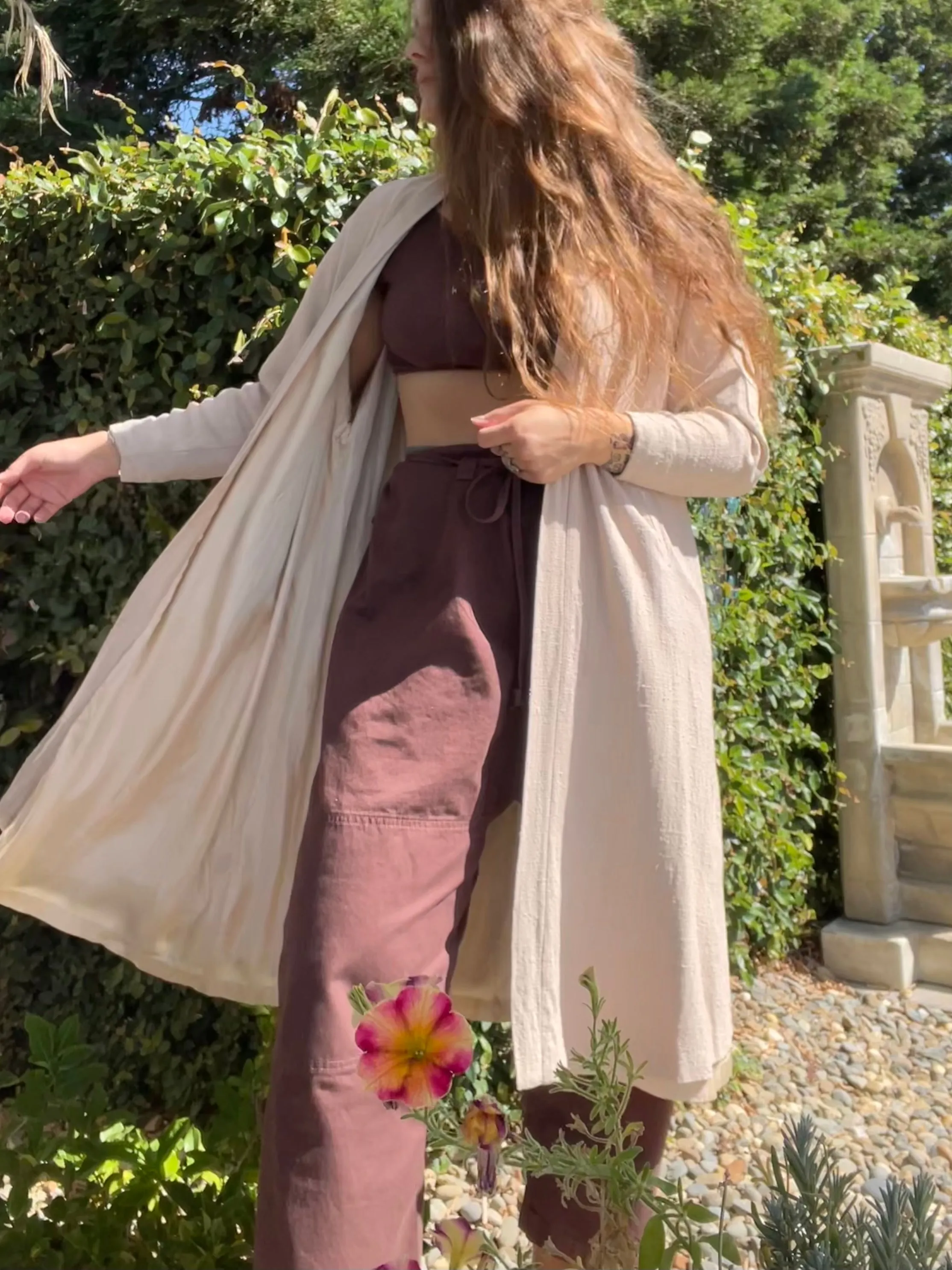 1930s Blush Pink Nubby Linen Transitional Duster