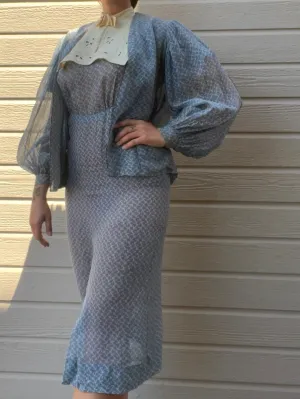 1930s NRA Nautical Chiffon Two Piece Dress Set