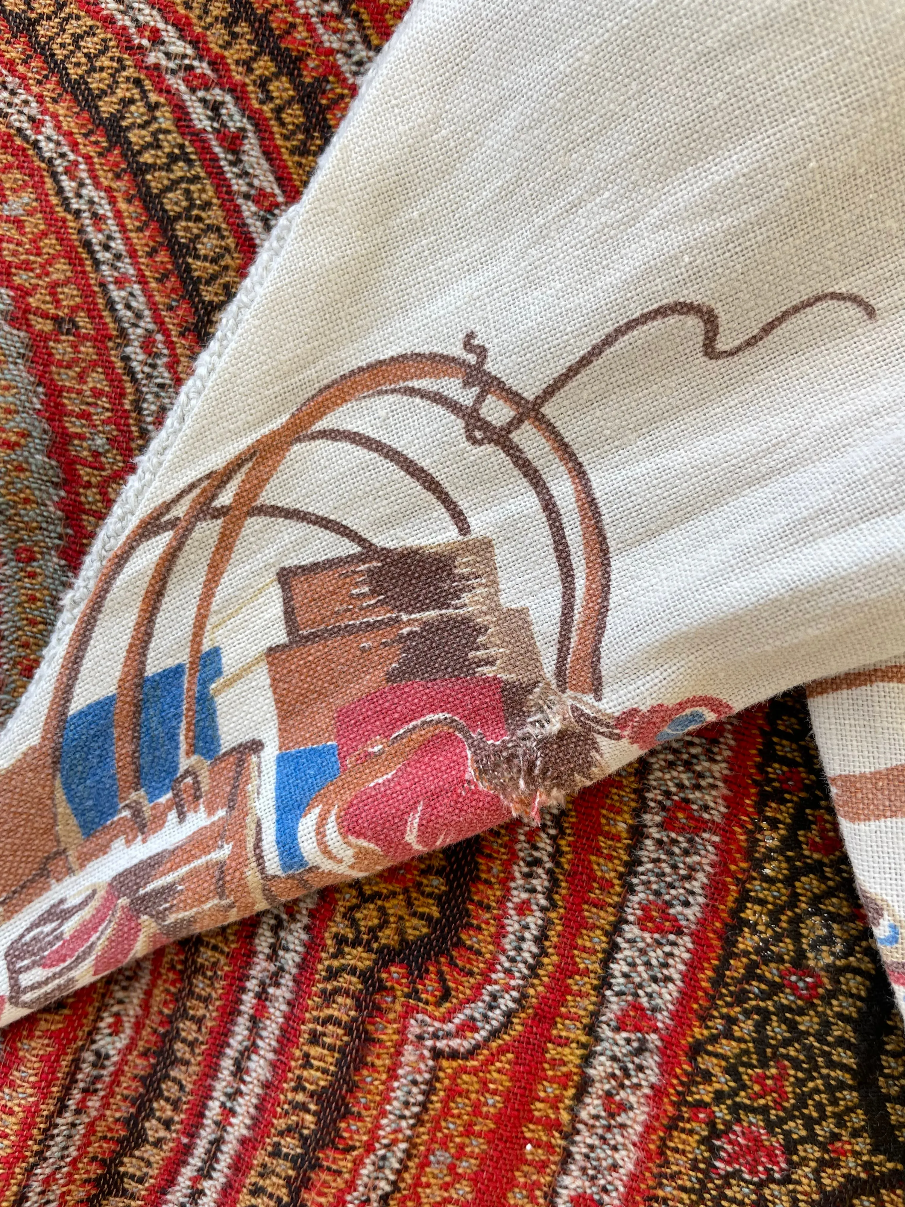 1940s Inspired Reversible Tie Front Top 1800s Hemp & Wild West Print XS-S/M
