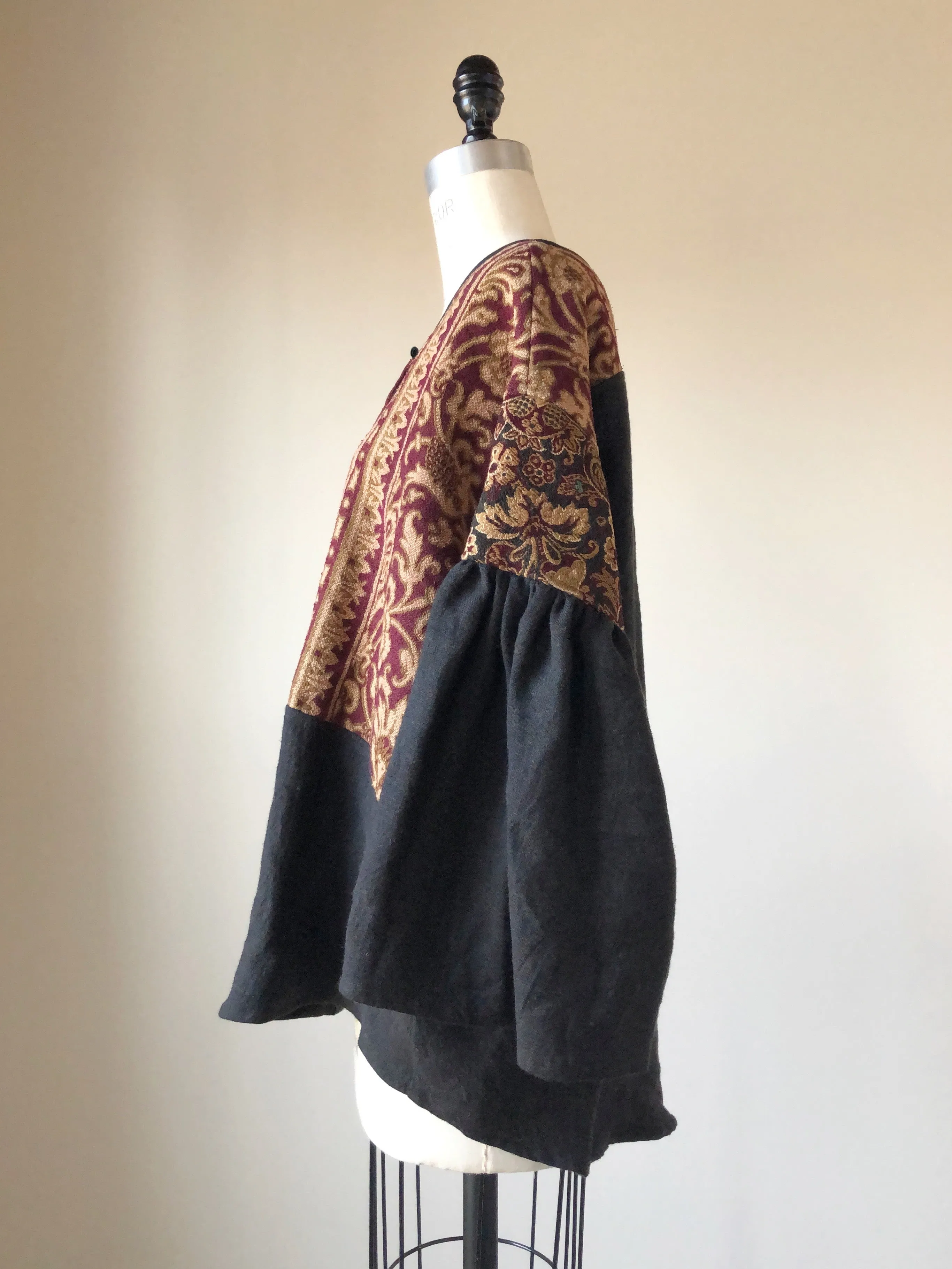 19th century french ]atched jacquard big shirt