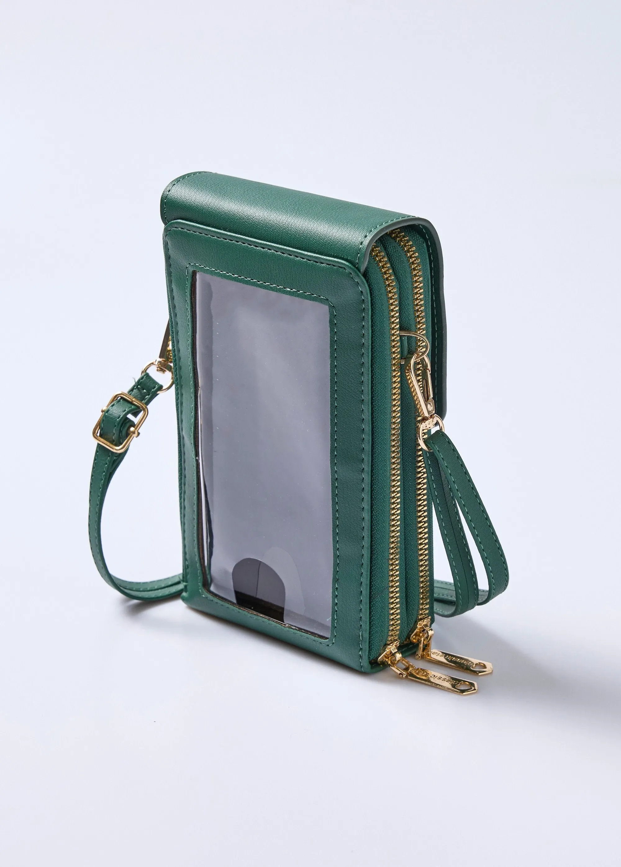 2-compartment faux leather phone pouch