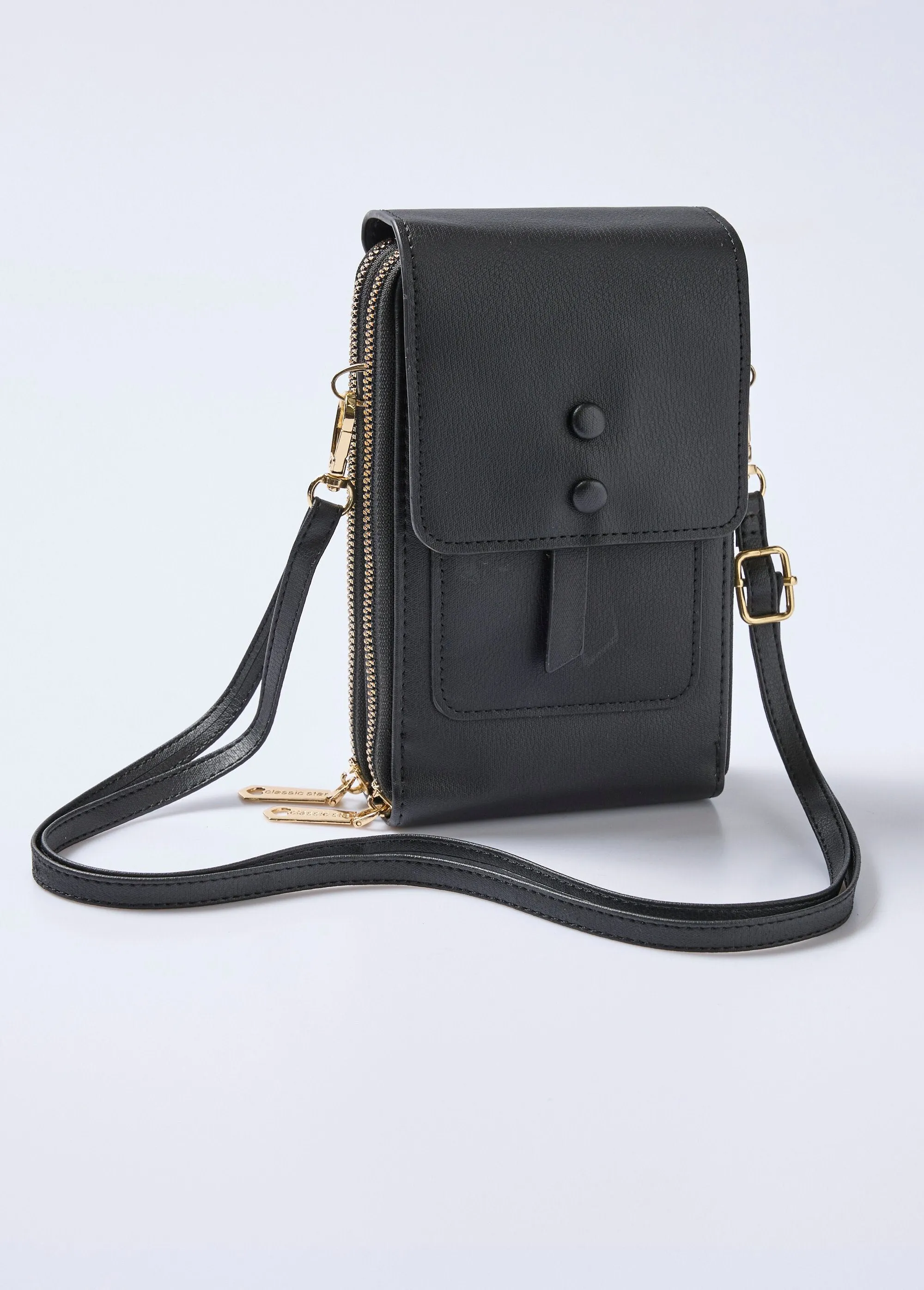 2-compartment faux leather phone pouch