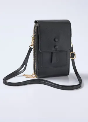 2-compartment faux leather phone pouch