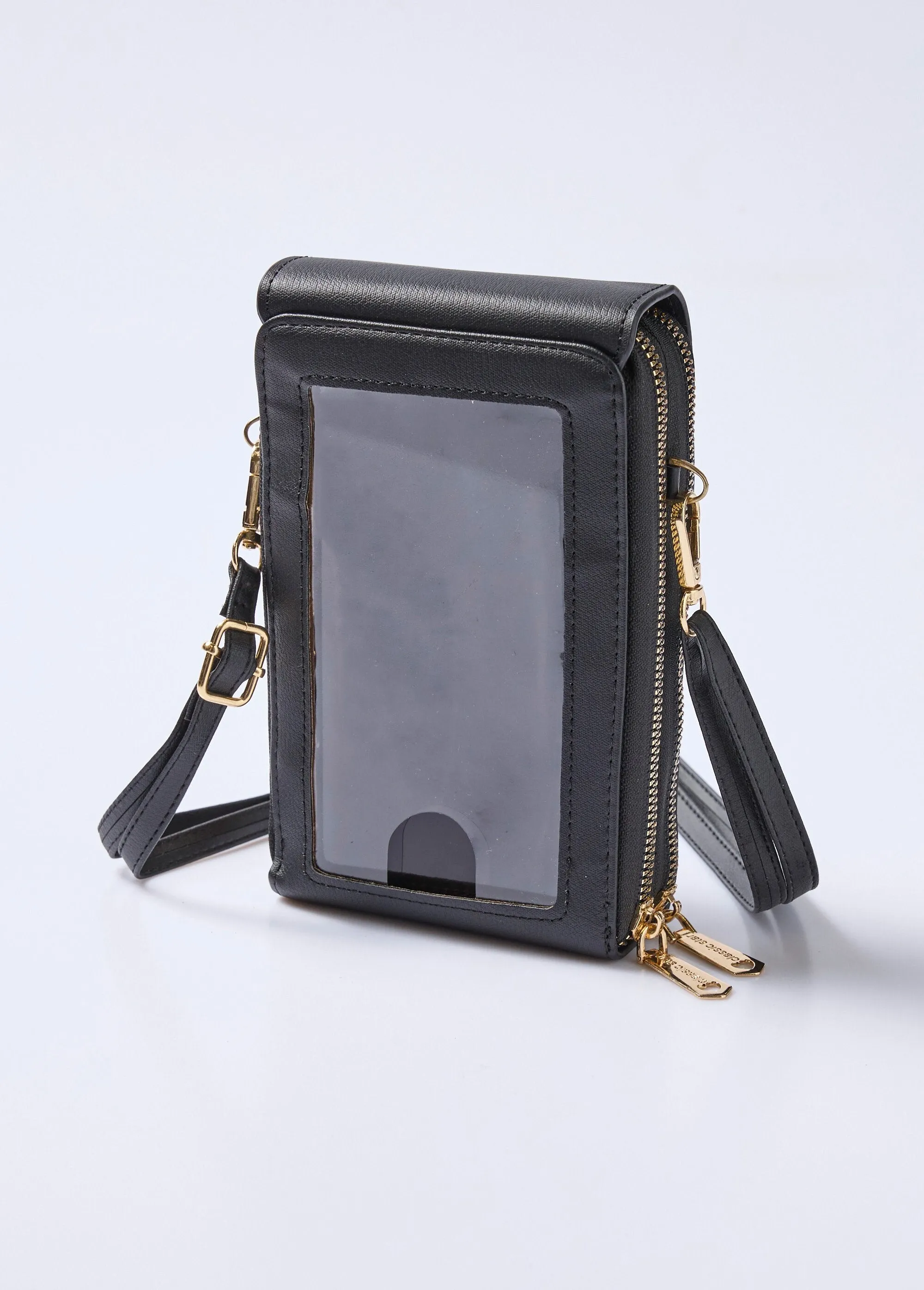 2-compartment faux leather phone pouch