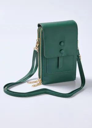 2-compartment faux leather phone pouch