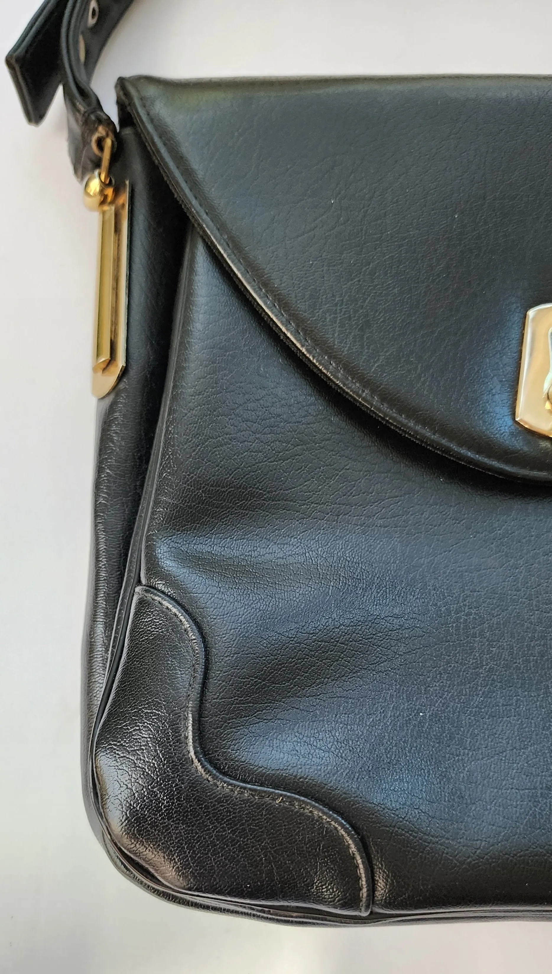60s 70s Black Leather Bag Saks Fifth Ave