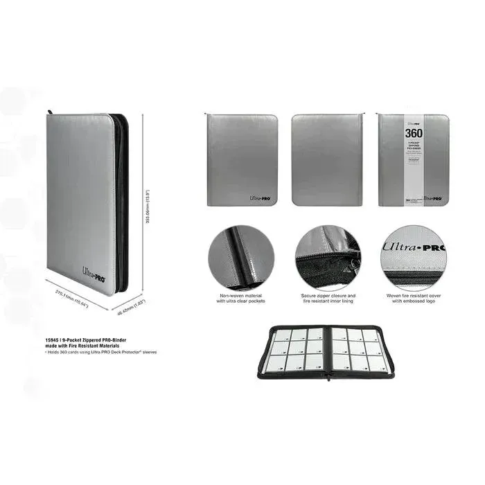 9-Pocket Zippered PRO-Binder: Silver Made With Fire Resistant Materials