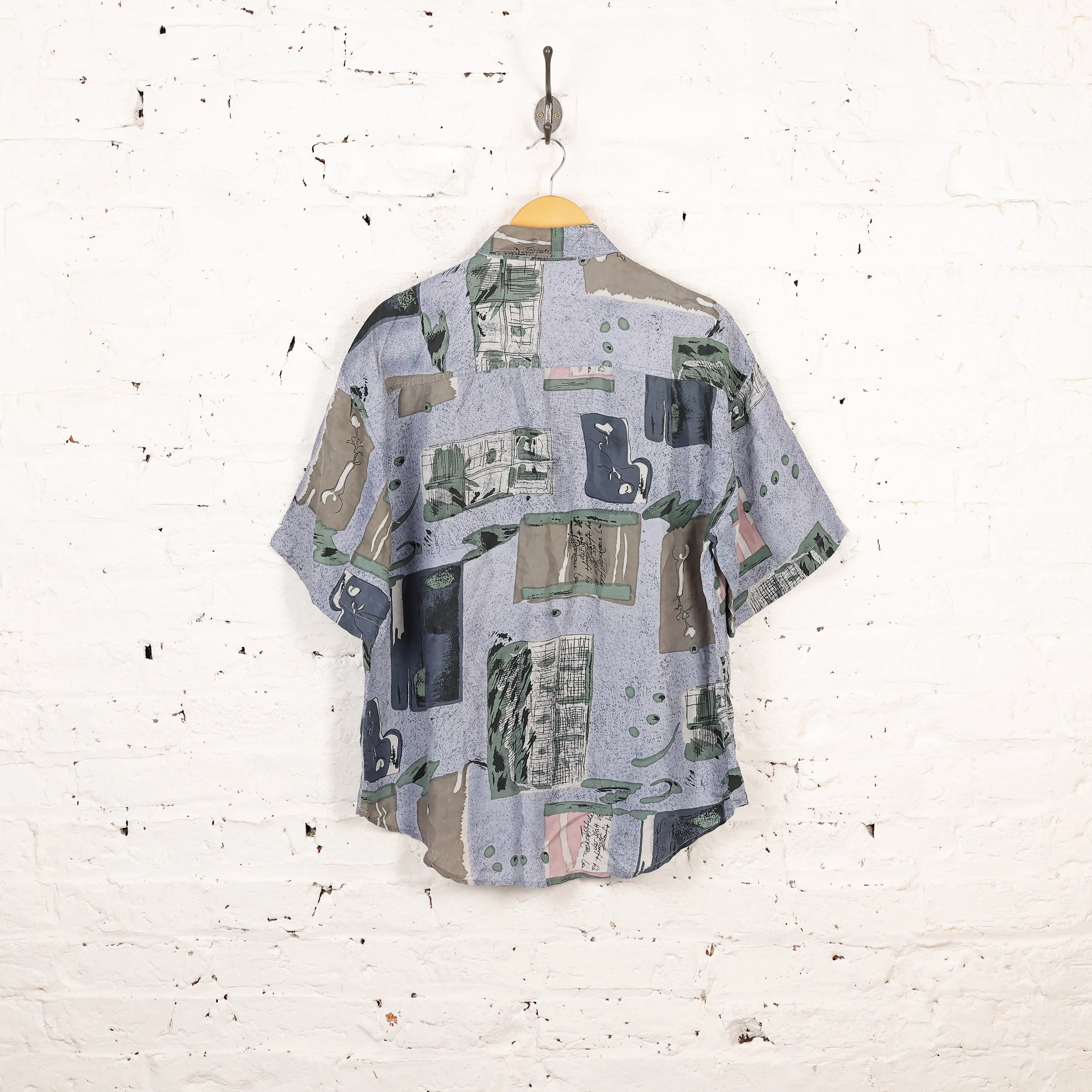 90s Pattern Silk Shirt - Blue - L
