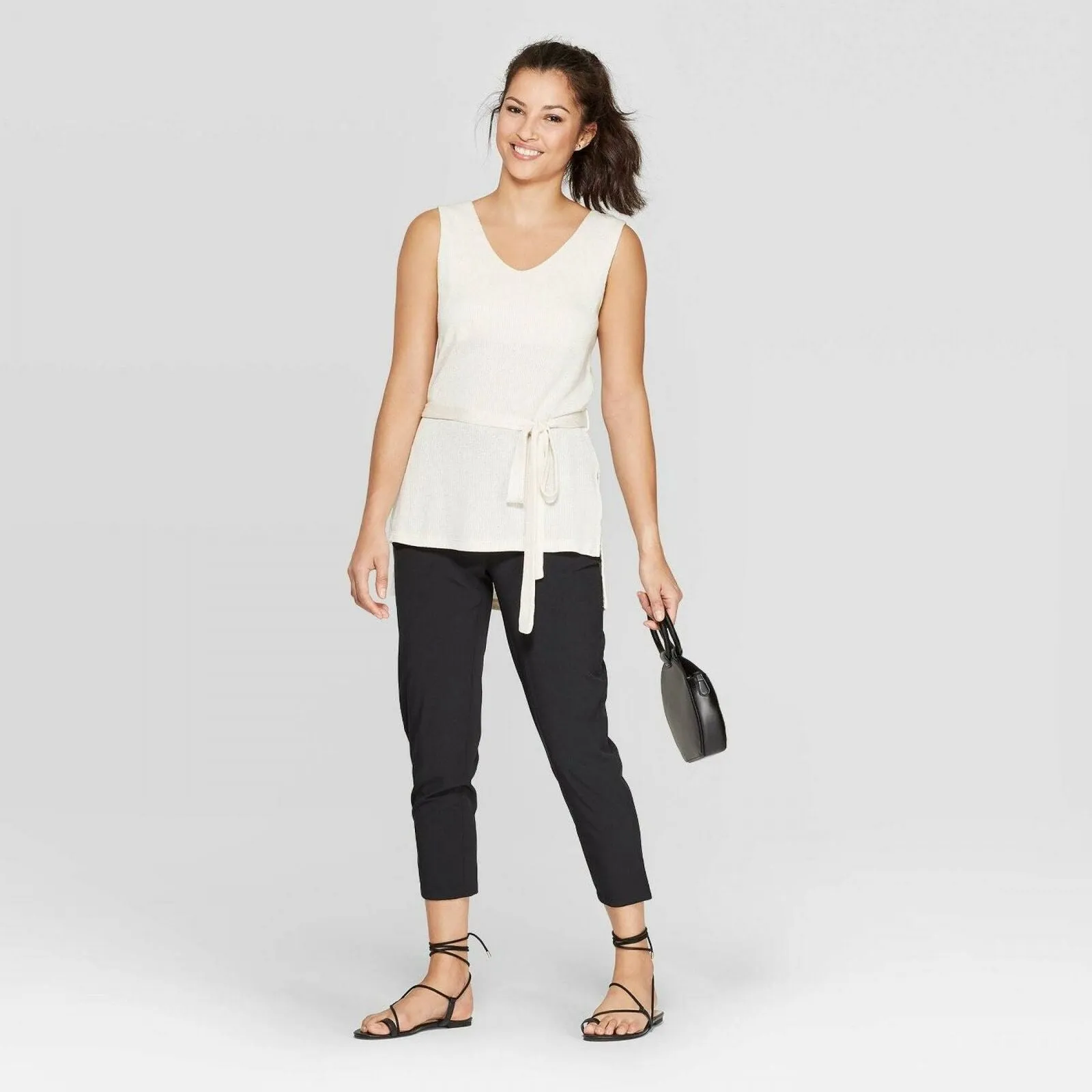 A New Day Women's Slim Fit V-Neck Ribbed Tank Top with Belt