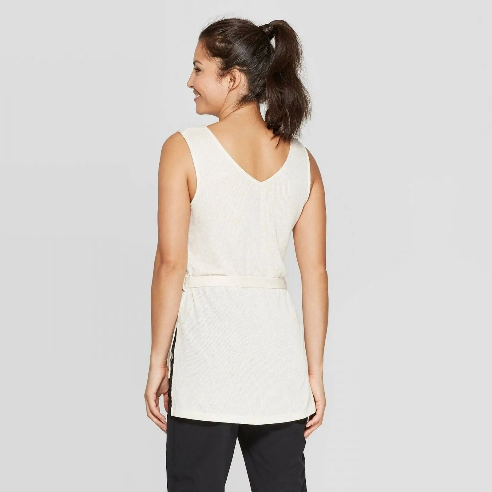 A New Day Women's Slim Fit V-Neck Ribbed Tank Top with Belt