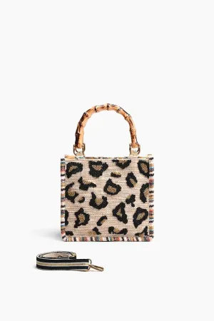 AB23-730 Luxe Leopard Bamboo Handle Handbag