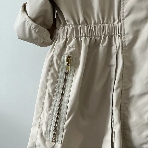 [ali ro] short sleeve cinch waist hooded rain jacket khaki