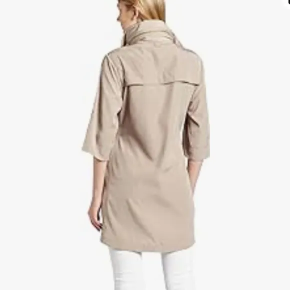[ali ro] short sleeve cinch waist hooded rain jacket khaki