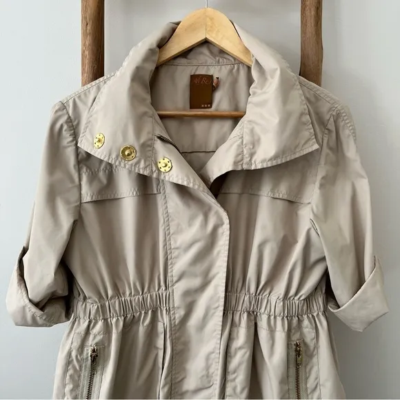[ali ro] short sleeve cinch waist hooded rain jacket khaki