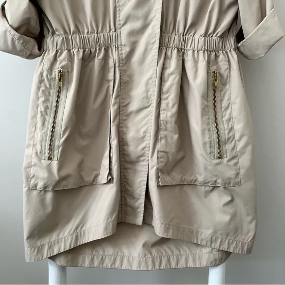 [ali ro] short sleeve cinch waist hooded rain jacket khaki