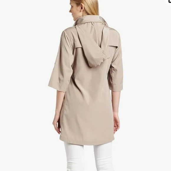 [ali ro] short sleeve cinch waist hooded rain jacket khaki