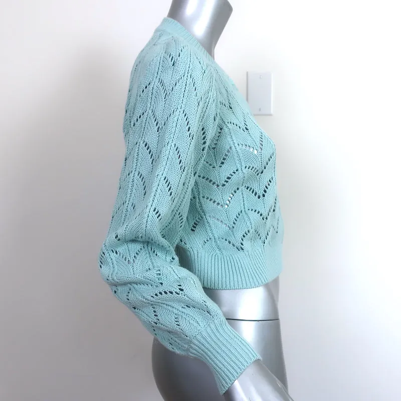 Alice   Olivia Puff Sleeve Cardigan Kitty Baby Blue Pointelle Knit Size Small