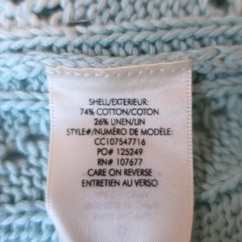 Alice   Olivia Puff Sleeve Cardigan Kitty Baby Blue Pointelle Knit Size Small