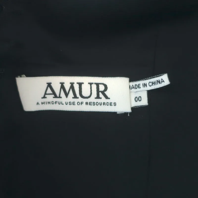 AMUR Lena One-Shoulder Cutout Midi Dress Black Ruffled Linen-Silk Size 00
