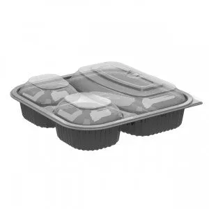 Anchor Culinary Squares CDCS85323 Black 3-comp Base, 3-comp Anti-fog MW Lid, Combo Pack