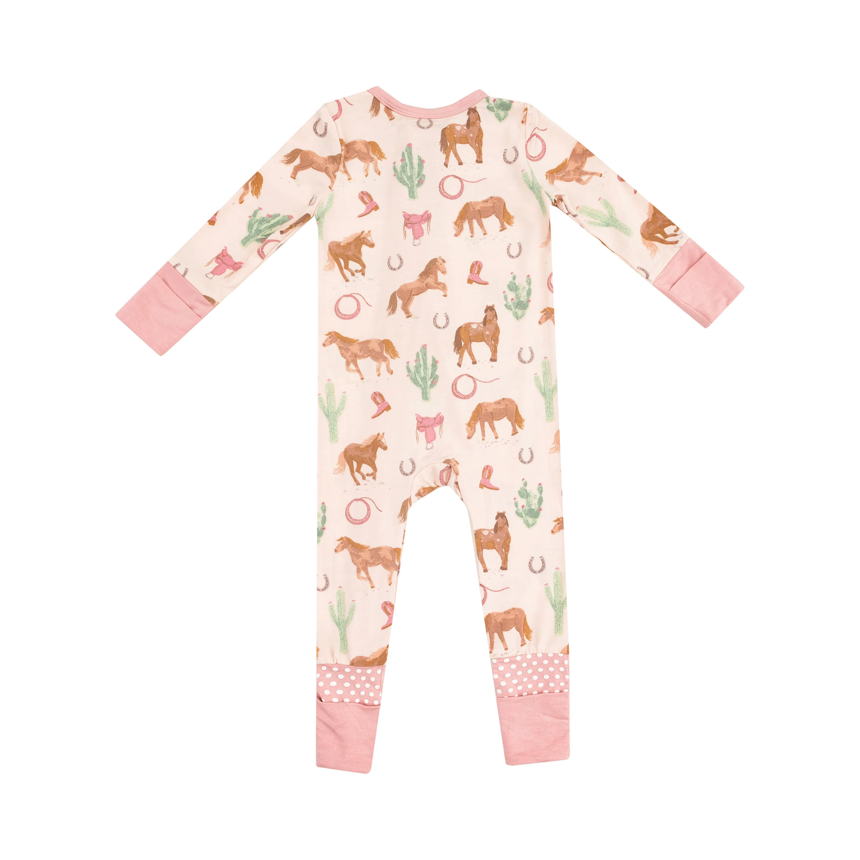 Angel Dear || Western Horses - Pink 2 Way Zipper Romper