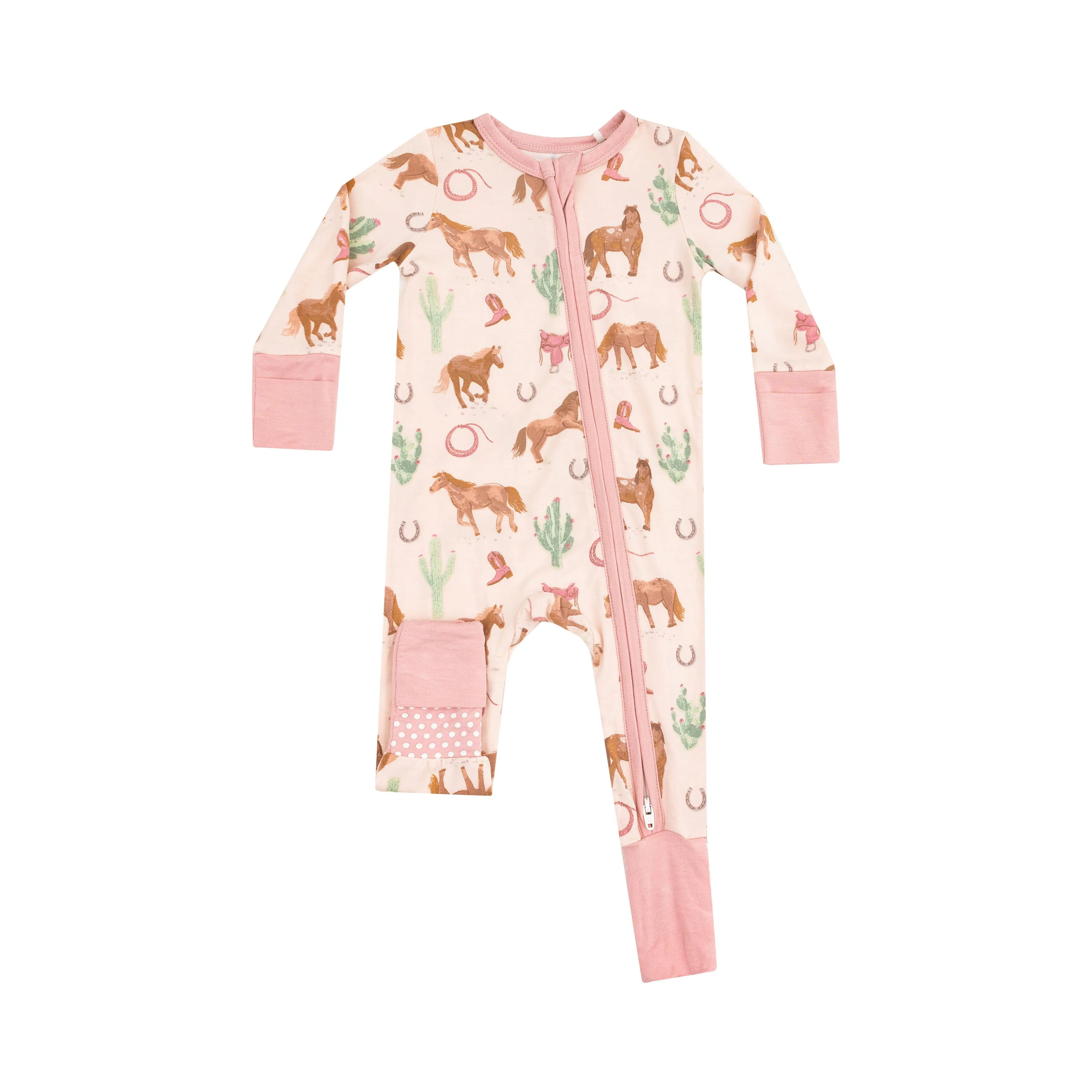 Angel Dear || Western Horses - Pink 2 Way Zipper Romper
