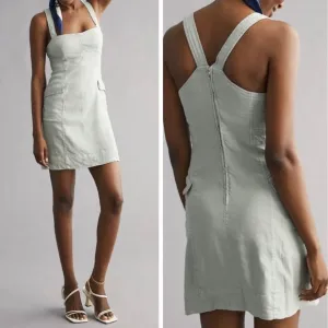 Anthropologie Linen Blend Square Neck Mini Dress, Size 12
