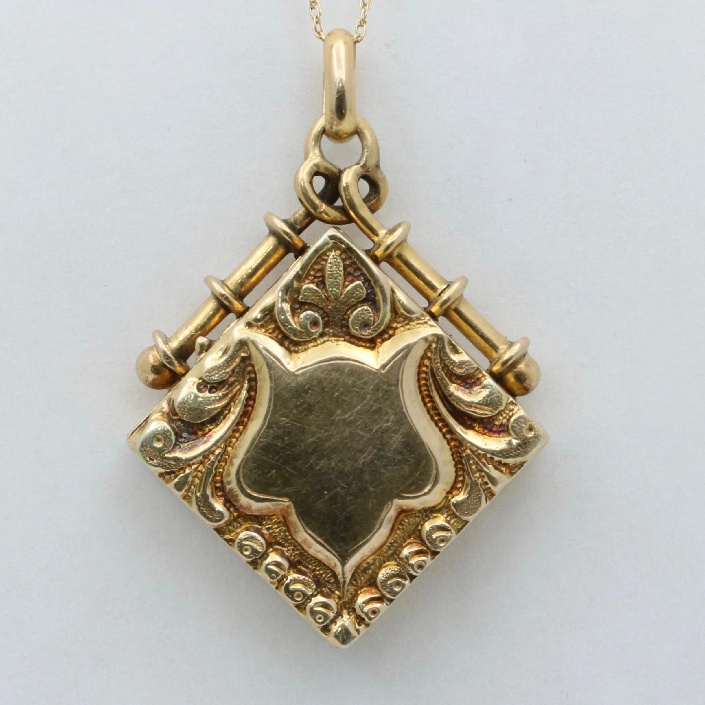 Antique 10K Gold Shield Locket Pendant