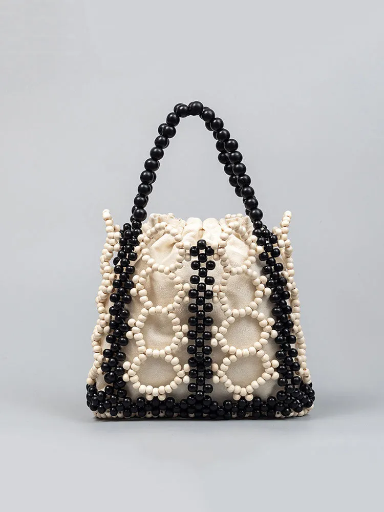 Artisan-Woven Wooden Bead Tote Bag
