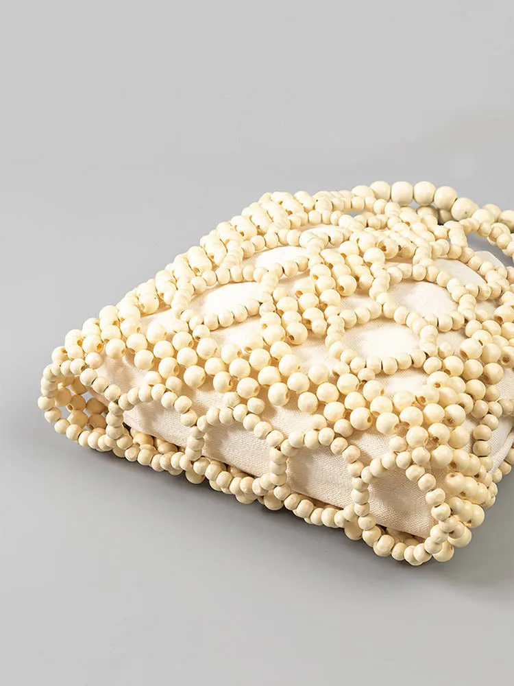 Artisan-Woven Wooden Bead Tote Bag